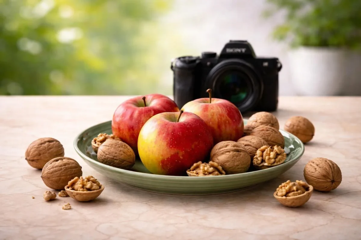 Schüssel mit Erdbeeren und Nüssen